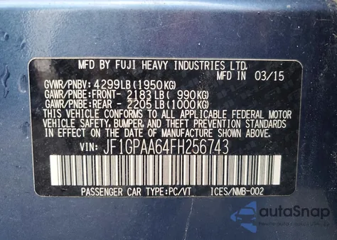 2015 Subaru Impreza z USA, uszkodzony, nr VIN JF1GPAA64FH256743